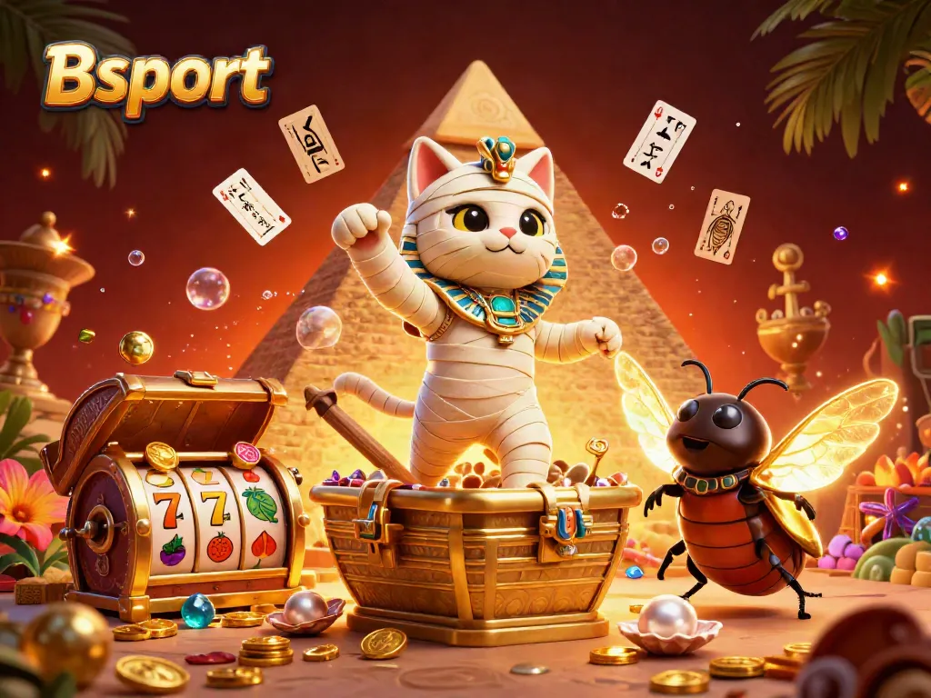 Engage in thrilling winnings with Bsport's vibrant 3D casino illustration filled with action-packed elements.