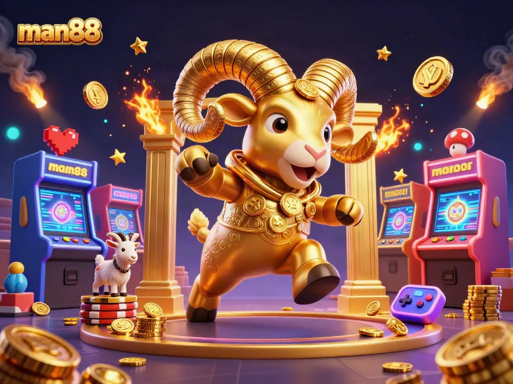 Experience thrilling gaming action at man88 with vibrant 3D casino illustrations featuring dynamic characters and gold elements.