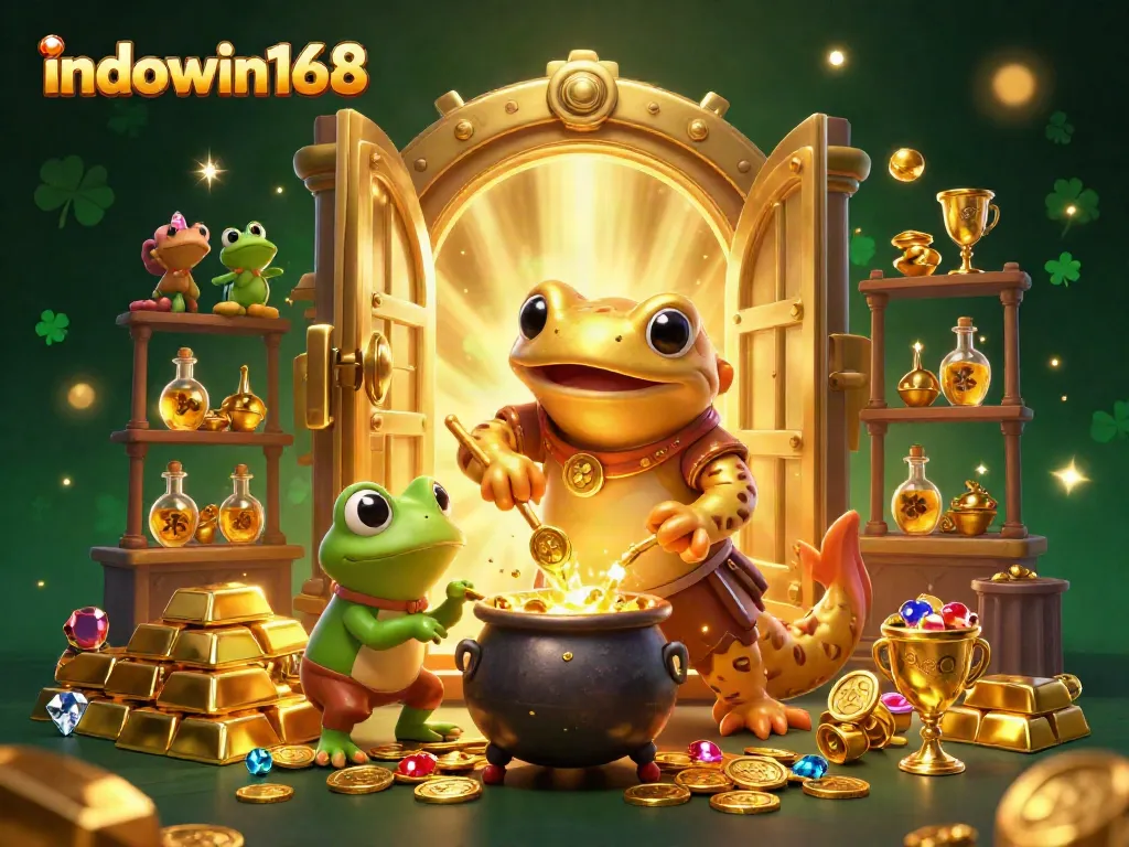 Engage with indowin168's vibrant casino experience through a magical alchemical scene.