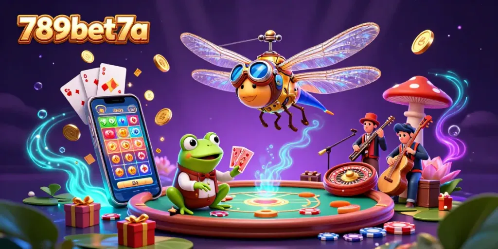 Experience thrilling gaming at 789bet7a with a vibrant casino illustration featuring dynamic action.