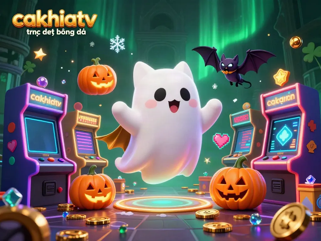 Experience cakhiatv trực tiếp bóng đá in a vibrant haunted casino scene with ghostly characters and gaming elements.