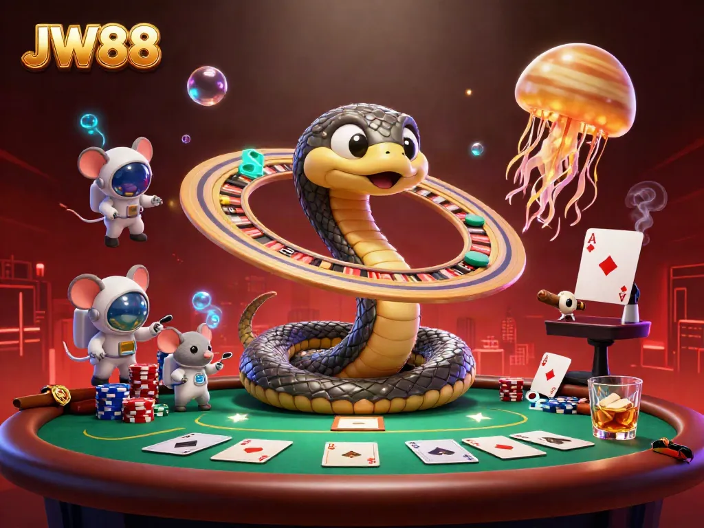 Engaging depiction of JW88 featuring astronauts gambling around a cosmic roulette wheel.