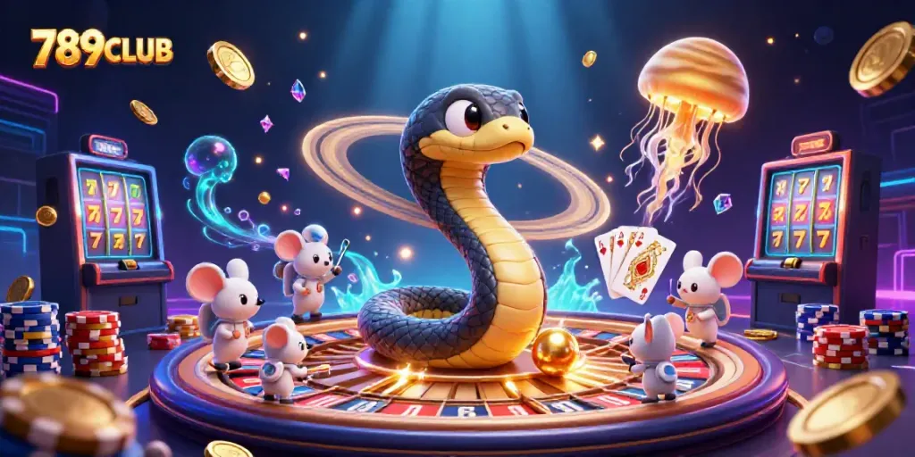 Place bets at 789CLUB with a cosmic casino scene showcasing vibrant characters and dynamic game elements.