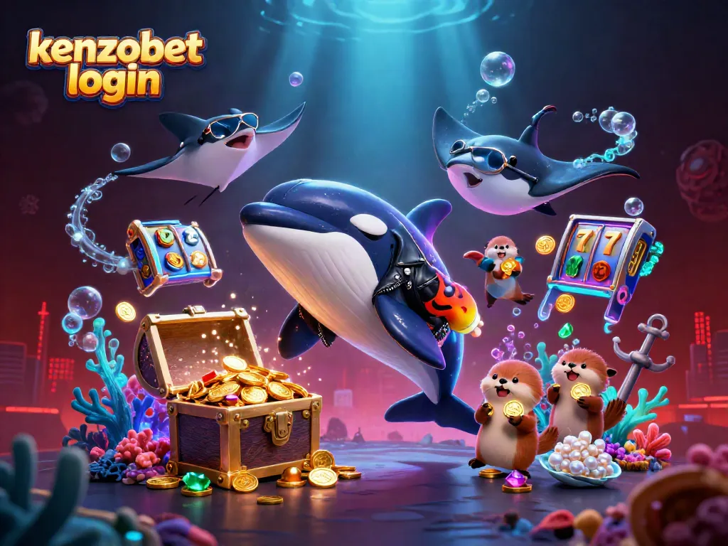 Experience kenzobet login with thrilling cartoon characters in a vibrant casino underwater scene.