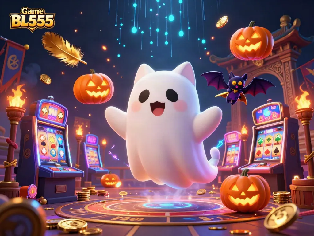 Experience the thrills of Game BL555 with vibrant characters and glowing casino elements in a magical atmosphere.