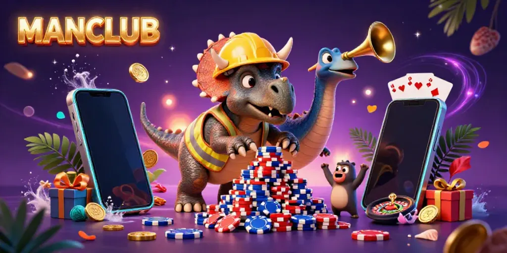 Experience the MANCLUB action with dynamic casino gameplay featuring vibrant characters and elements.