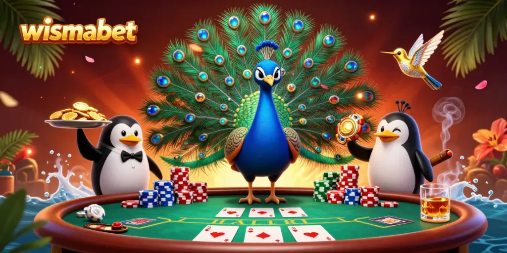 Experience thrilling gaming at Wismabet with colorful poker chips and vibrant characters in action.
