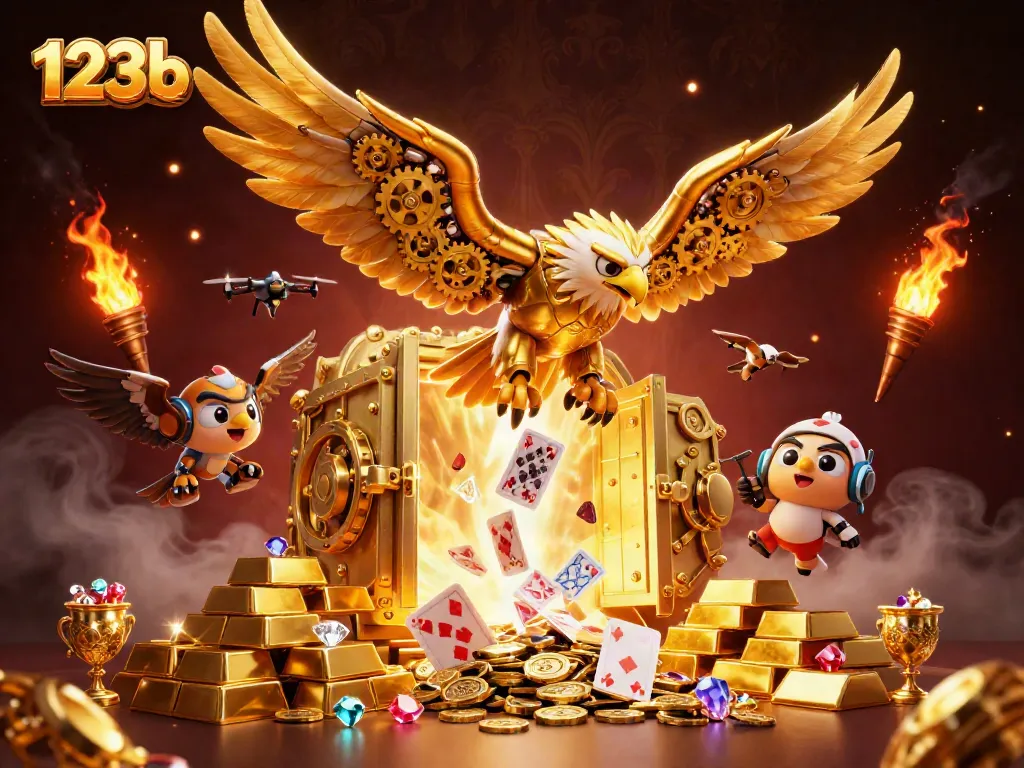 Experience the thrill of 123b with a golden eagle soaring through a luminous vault of treasure