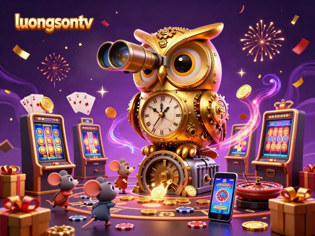 Experience slots excitement with Luongsontv, featuring vibrant casino elements and golden coins.