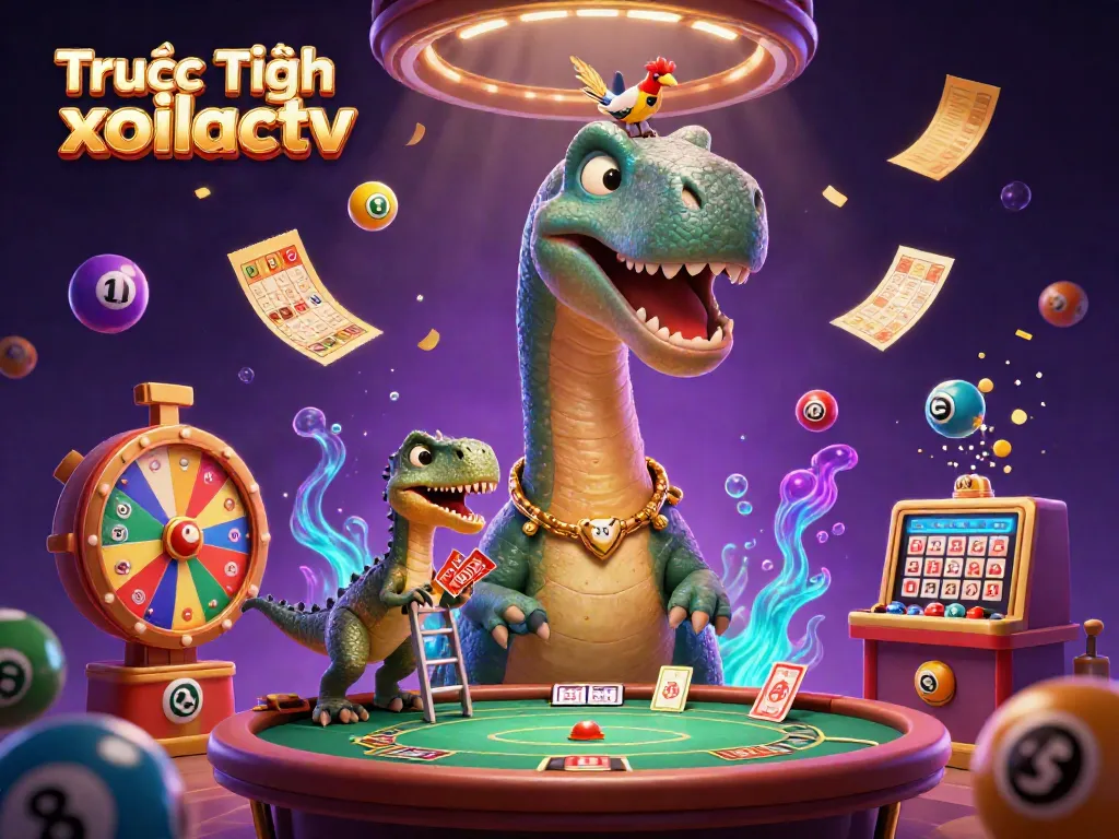 Engage with Trực Tiếp xoilactv in a dynamic casino scene with vibrant lotteries and characters.