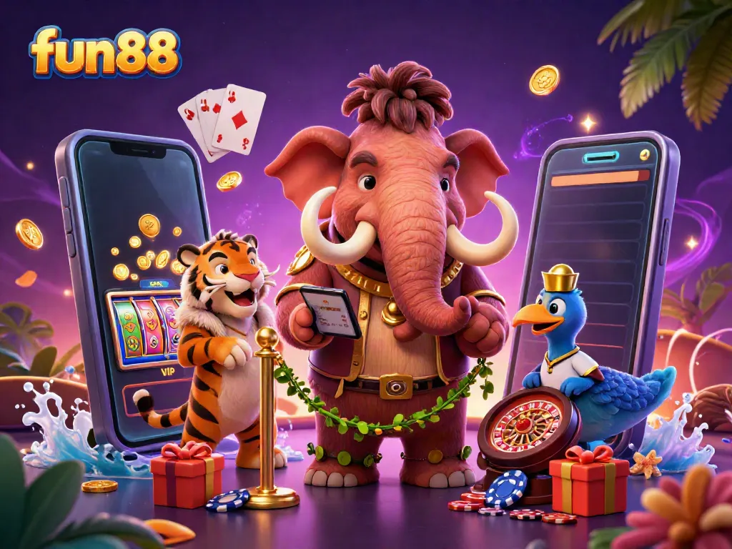 Experience fun88's vibrant casino atmosphere with dynamic characters and thrilling game elements.