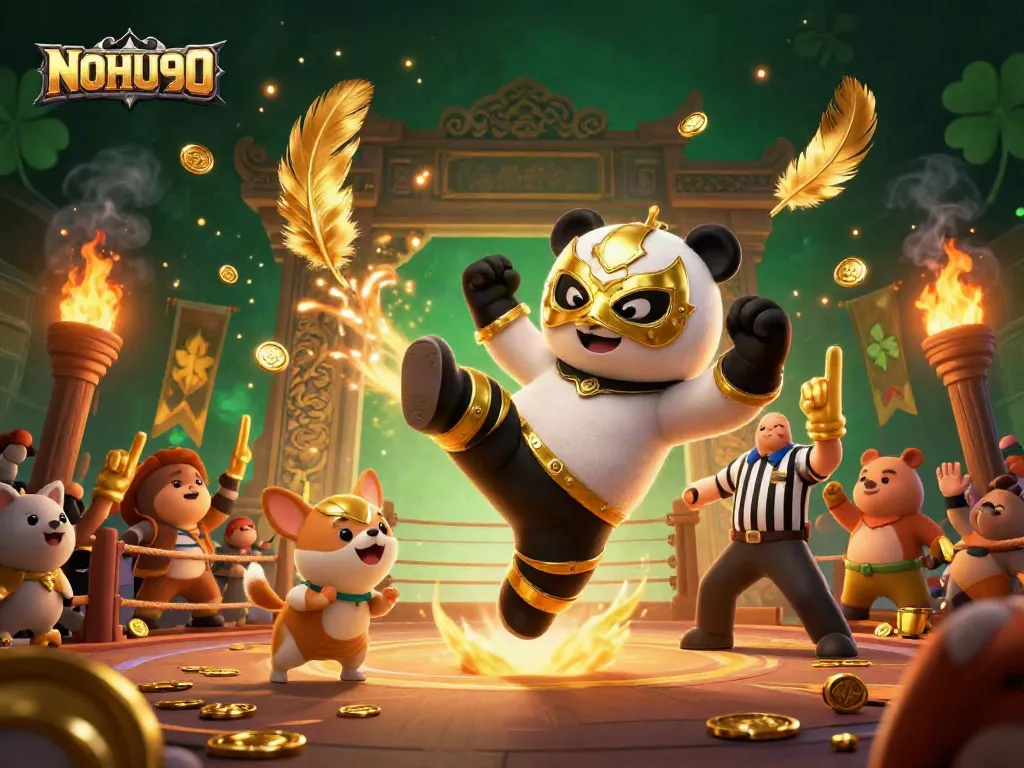 Experience the excitement of NOHU90 with a dynamic casino-themed illustration featuring vibrant characters.