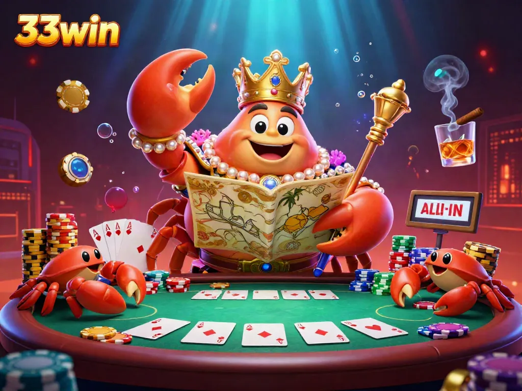 Engage with the vibrant casino scene of the 33win golden crab emperor ruling over poker elements.