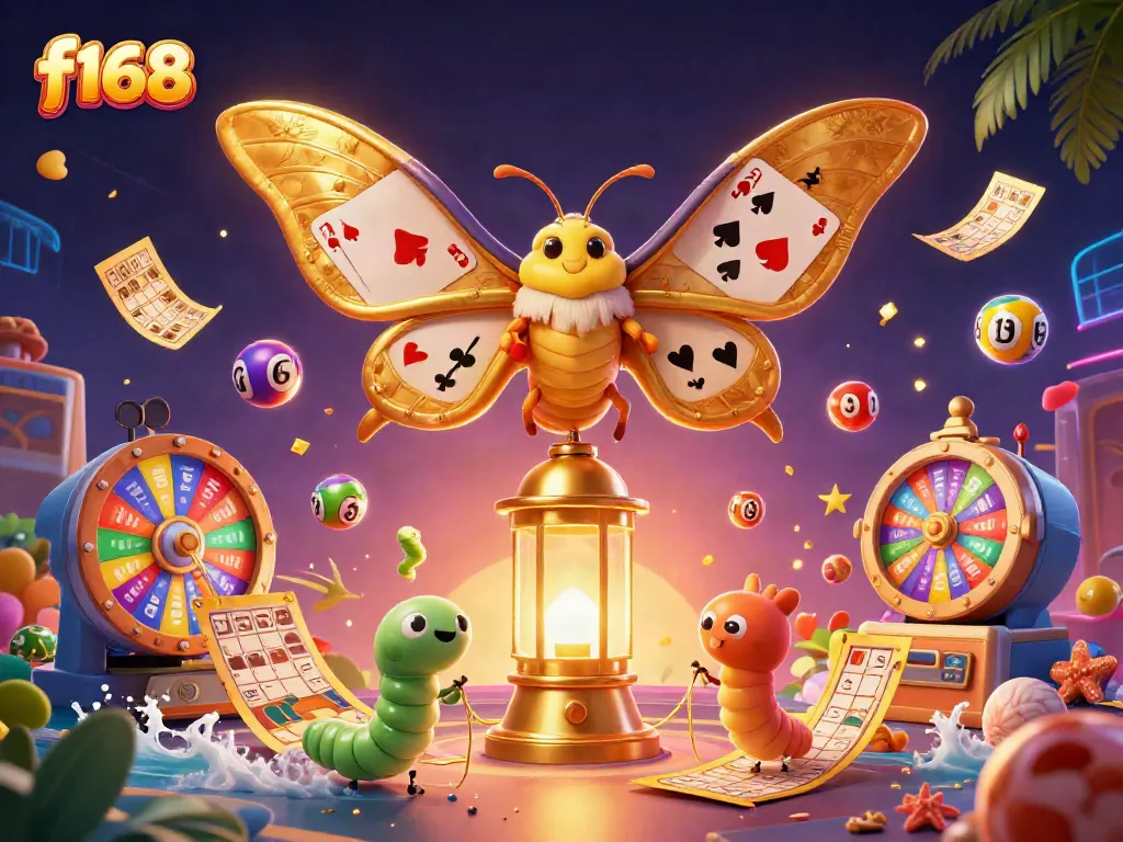 Experience thrilling casino action at f168 with vibrant lottery elements and majestic moth design.