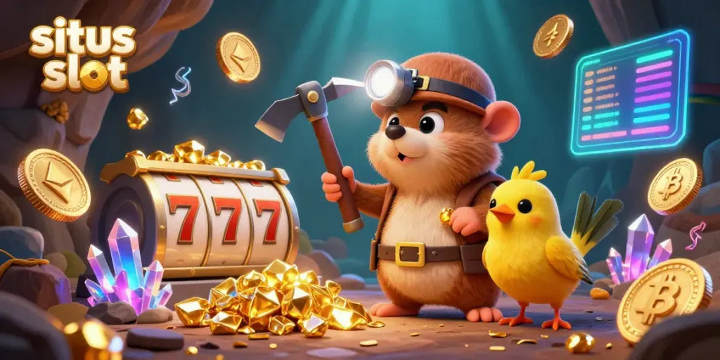 Menggali jackpot situs slot dengan karakter unik di dalam gua berkilau.