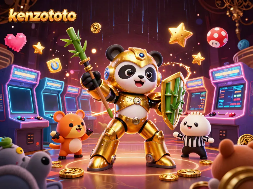 Experience thrilling arcade action in kenzototo with golden panda battling in a vibrant atmosphere.