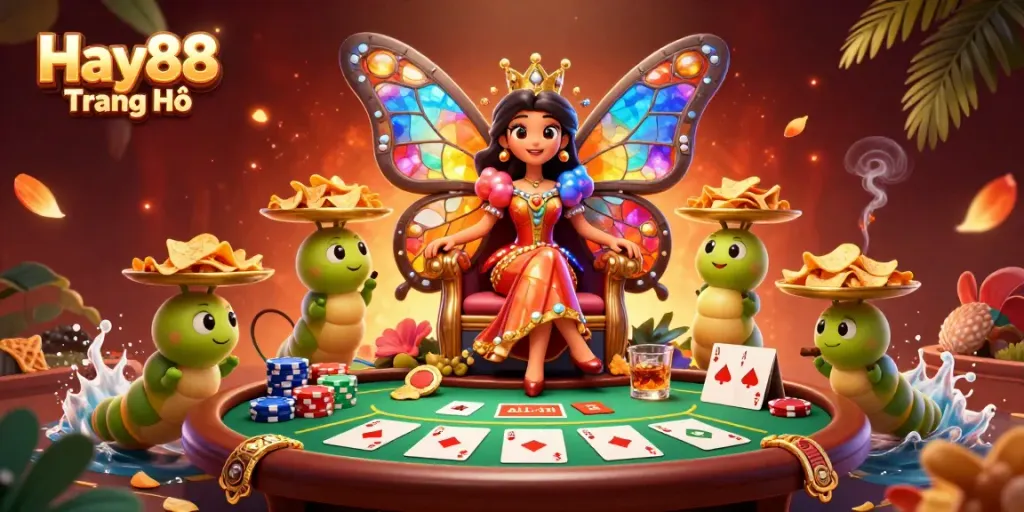 Experience the excitement of Hay88 Trang Chủ with a vibrant casino scene rich in poker elements and tropical flair.